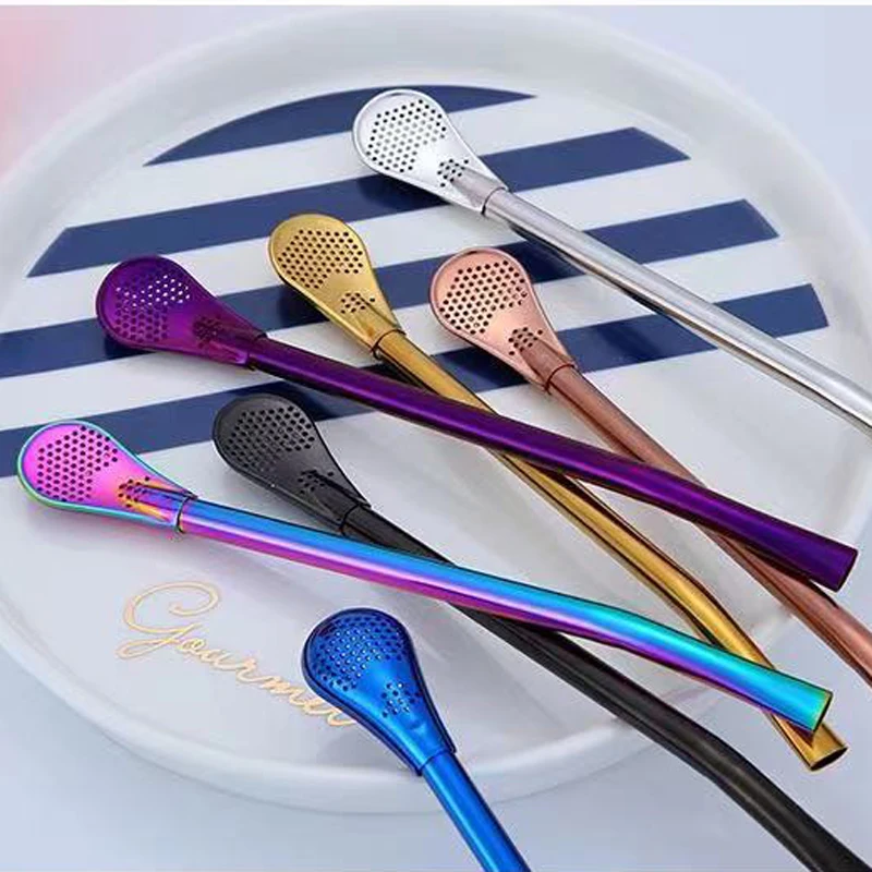 4pcs Stainless Steel Tea Filter Spoon Drinking Straw Reusable Tools Washable Bar Metal for |