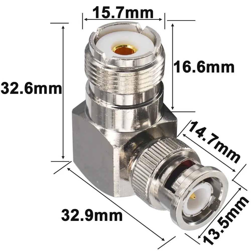 10 шт. адаптер с прямым углом BNC до SO-239 2-Pack RFAdpter UHF Female to Male коаксиальный