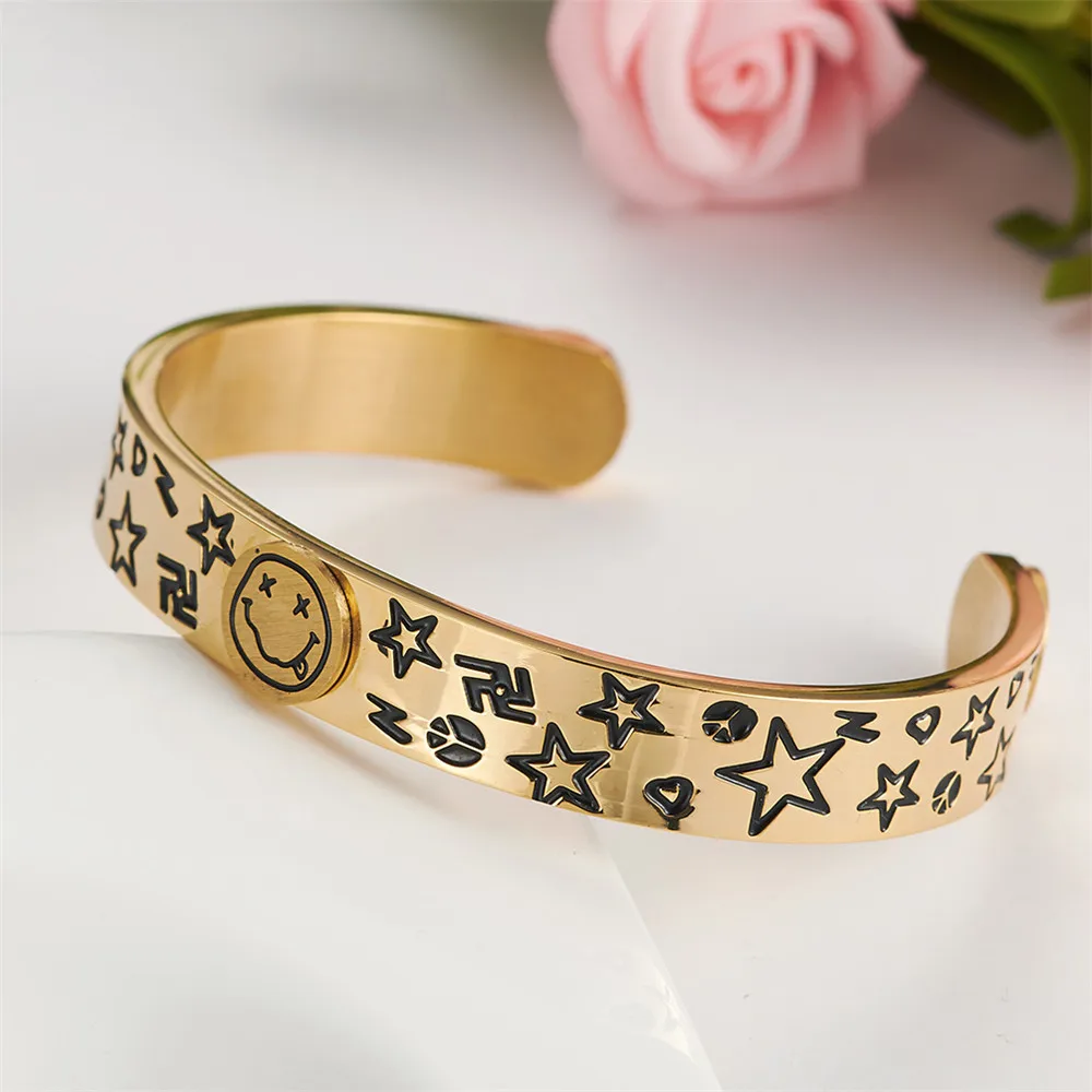 Качественная нержавеющая сталь серебряный золотой цвет смайлик геометрический