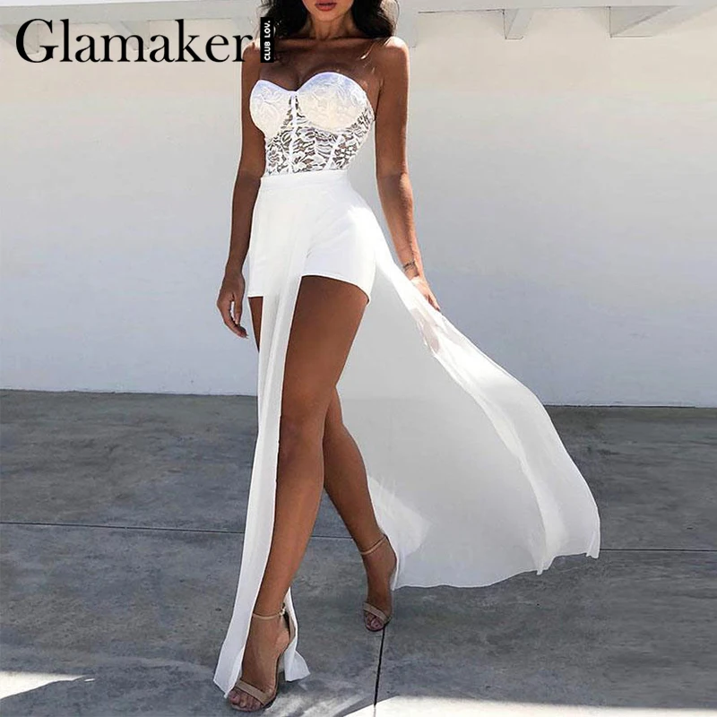 Женское длинное вечернее платье макси Glamaker белое праздничное с высокой талией