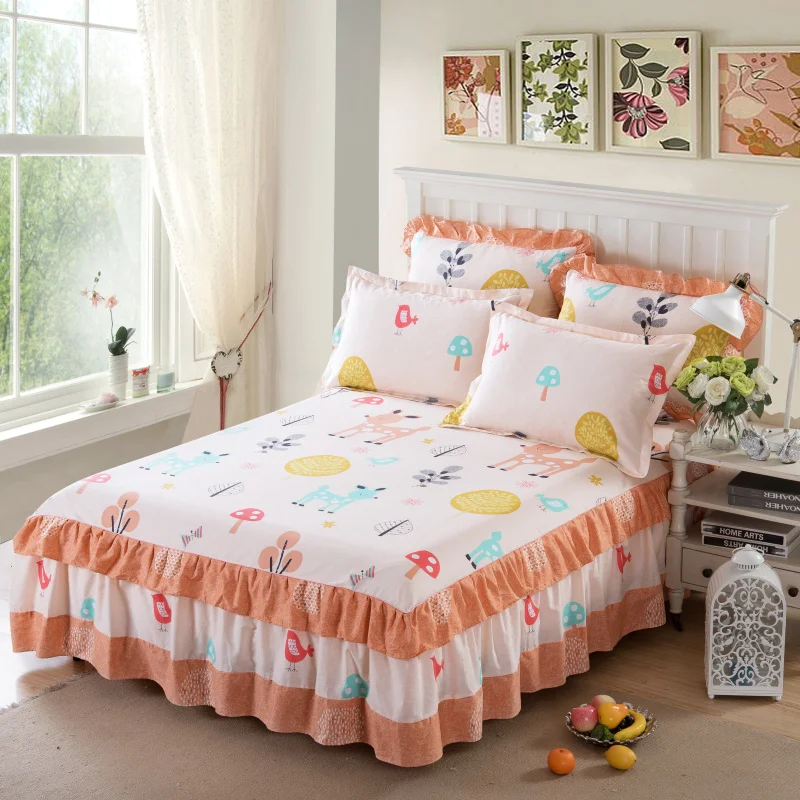 

Flower-Fitted Sheet Cover Elegant Lace Bedspread Bedroom Bedspread Skirt Decorative Non-Slip Mattress Cover Skirt Stereo Enlarge