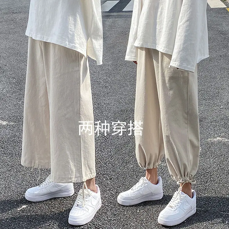 Брюки-султанки мужские льняные до щиколотки Джоггеры в стиле Харадзюку уличная