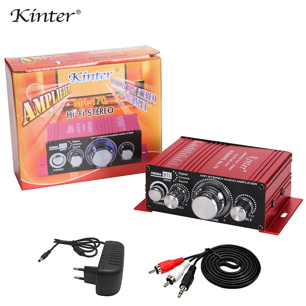 Red with adapter Kinter мини аудио усилитель для динамика 2 канала MA-170 домашние мотоциклетные Автомобильные усилители стерео звук DC12V кабель питания - Цвет: Red with adapter