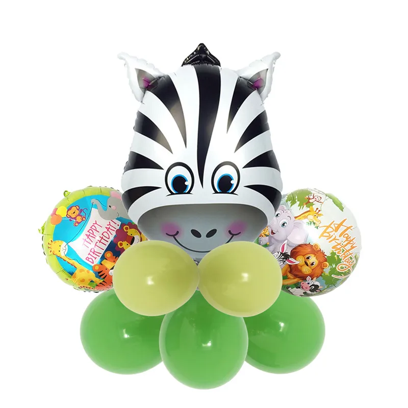 

11 шт. джунгли вечерние с изображением коровы Зебра Лев Обезьяна Тигр шары Baby Shower Детские День рождения вечерние зоопарк украшения свадебные...