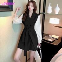 autumn 2021 new french temperament suit collar dress female temperament small waist office lady knee length