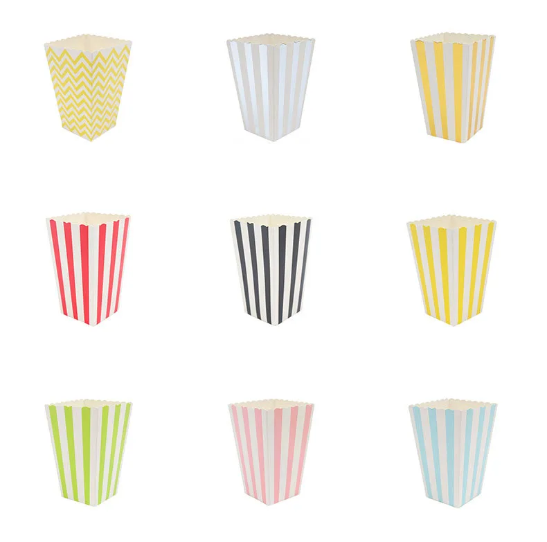 6 Pcs Gold Silver Dot Wave Striped Paper Popcorn Box Pop Corn Candy/ Sanck Favor Bag Xmas Wedding Kid Birthday Party Decoration | Дом и сад