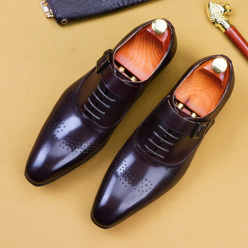 Броги мужские из натуральной кожи на шнуровке с острым носком|Туфли| |