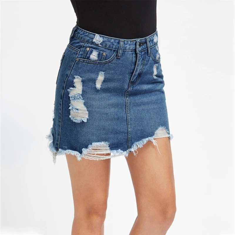 

Denim Skirt Woman Fashion 2020 Women's Skirts Hole Tassels Ripped Denim Mini Skirt Bodycon Basic Pocket Jeans Skirt Ladies Falda