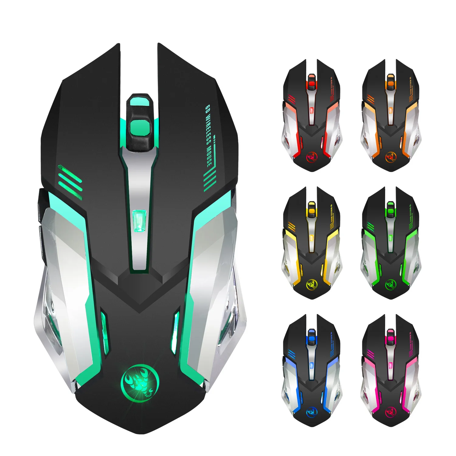 

HXSJ M10 Rechargeable 2.4GHz Wireless Gaming Mouse 2400DPI 7 Colors Backlight Breathing Gamer Mice for Computer Desktop Laptop