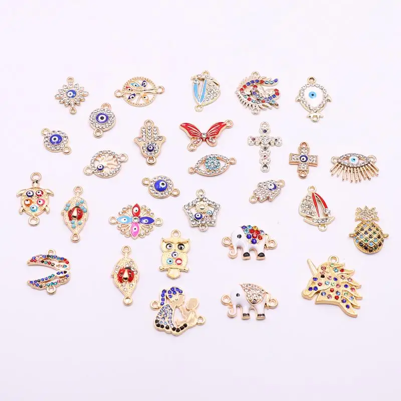 10 шт. упак. металлические подвески с цветными стразами эмалированные коннекторы