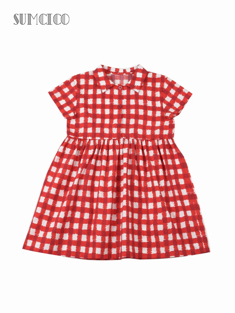Летнее праздничное платье для маленьких девочек Sumcico 2020 клетчатое винтажное