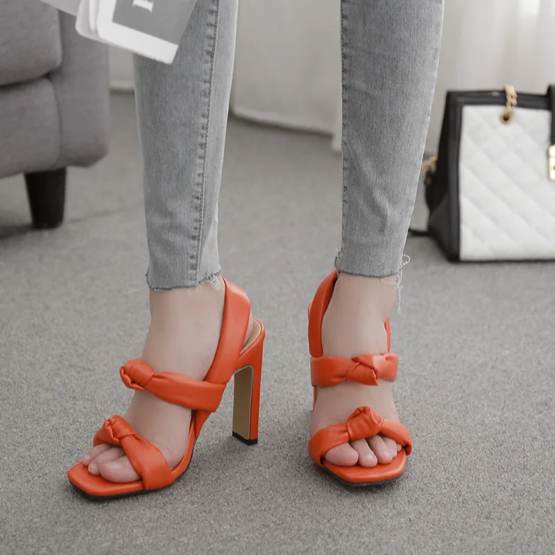 

New Summer Women Shoes Basic Thin Heels Sandals PU Slip-On Back Strap Concise Solid Pleated Party Black Size 35-42