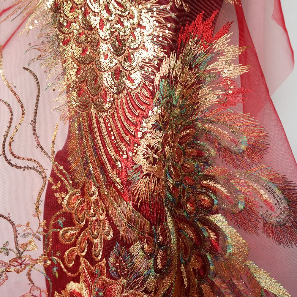 Огромная вышитая кружевная аппликация феникса с блестками отделка нашивка для