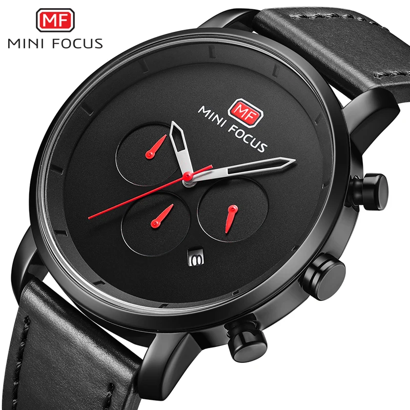 Часы мужские с кожаным ремешком водонепроницаемые хронографом|Кварцевые часы| |