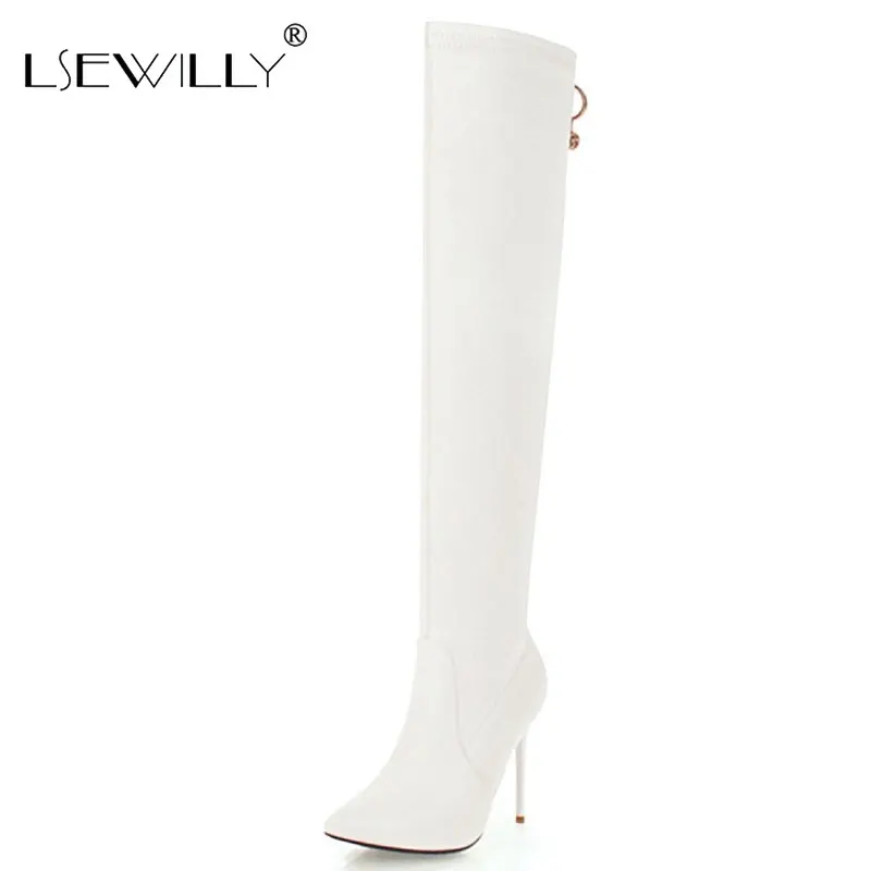 

Lsewilly Super High Heels Over The Knee Boots Women Thigh High Boots Ladies Autumn Winter Long Boots Shoes Black White