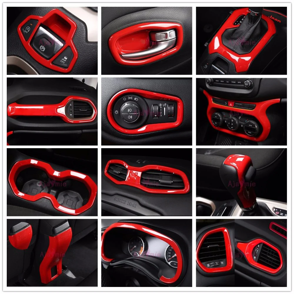 For Jeep Renegade 2016 2017 Interior Red Color Steering Wheel Reader lamp Gear Knob Trim Car Styling Accessories | Автомобили и