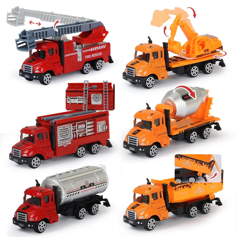 

3pcs/Set City Simulation Alloy Diecast Car Model Series Kids Engineering Excavator Vehicle Fire Truck Educational Toys for Boys