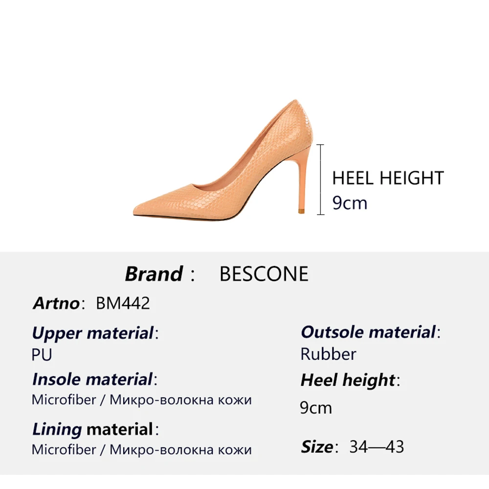 

BESCONE Mature Basic Women's Pumps Solid Pointed Toe Super High Thin Heels Comfortable Slip-On Shoes Fashion Elegant Pumps BM442