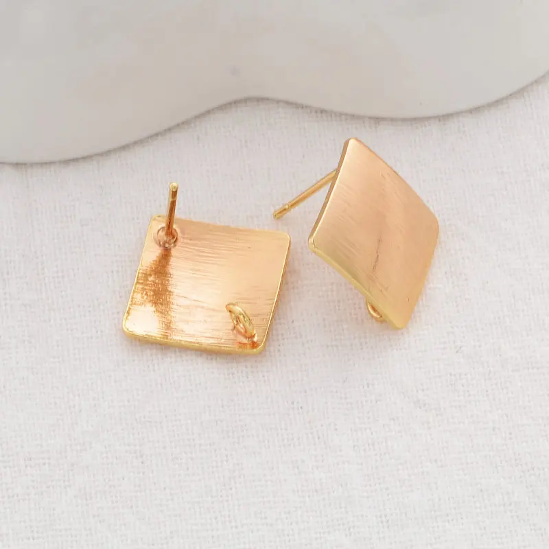 

6PCS 13MM 14K Real Gold Color Plted Brass Rhombus Stud Earrings Pins High Quality Diy Jewelry Findings Accessories