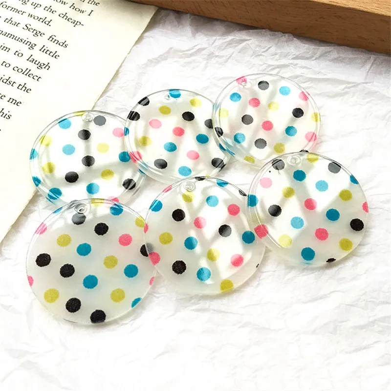 

DIY Jewelry Findings Colorful Polka Dots Style Round Geometry Resin Earring Charms 50pcs 35mm Fashion Necklace Pendant Garments