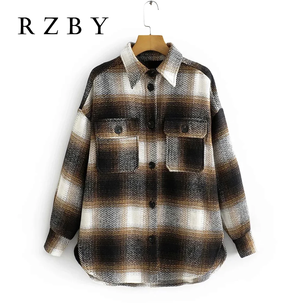 

RZBY 2020 Autumn Ladies New Oversize Casual Elegant Retro Chic Soft Thick Loose Warm Wool Long Jacket Coat Cardigan Shirt Blouse