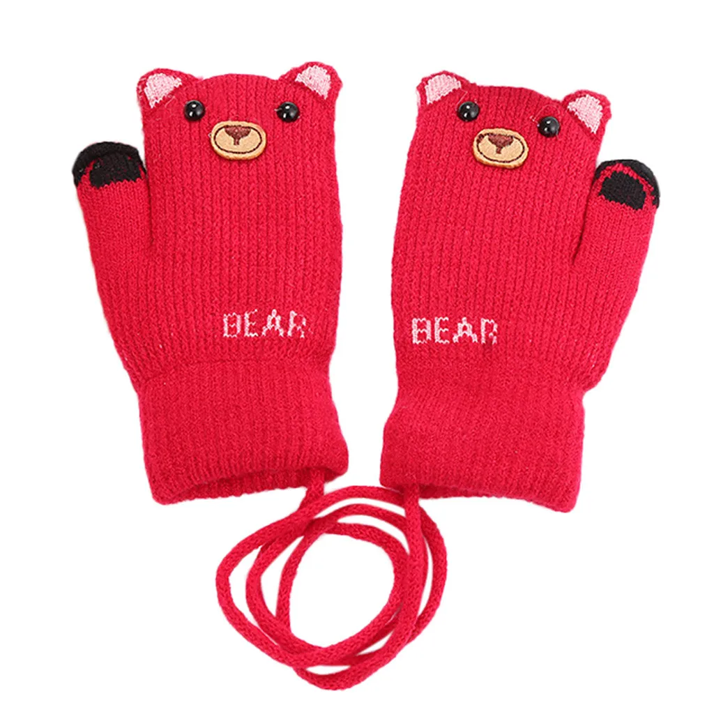 Дети Мальчики Девочки Зима милый мультфильм животных теплые вязаные перчатки
