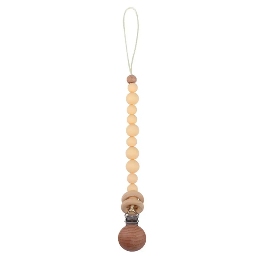 

Infant Pacifier Clips Silicone Beads Wooden Ring Pacifier Chain Infant Pacifier Appease Soother Chain Clips Holder
