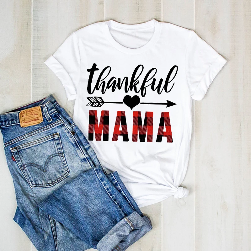 Футболка женская с принтом клетчатая графическая рубашка надписью Happy Mama Mother топ