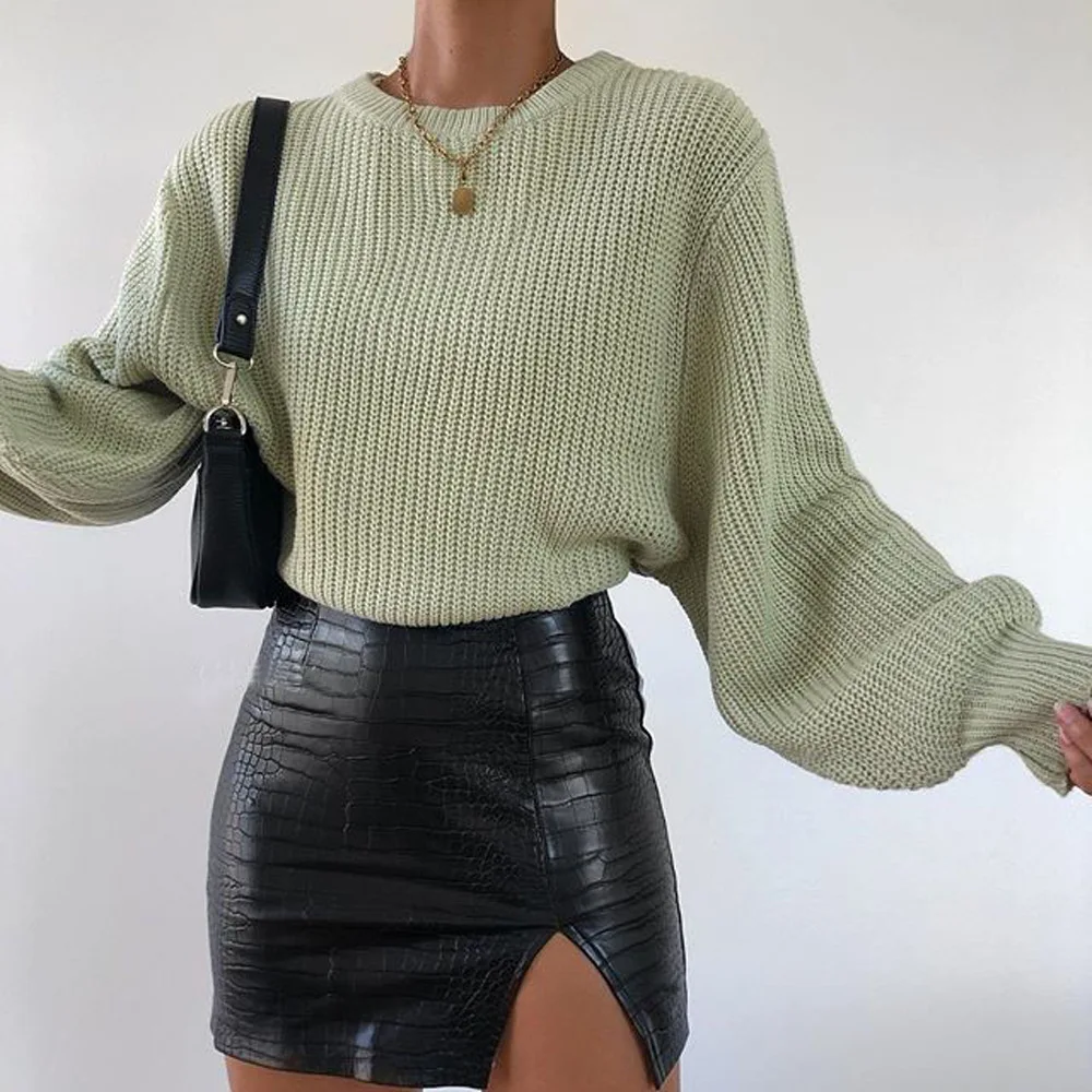 

Women 's SweaterPullovers Solid Knitted Long SleeveO-neckLoose SweatersFemale2021Autumn Ladies Fashion Office Casual Jumper