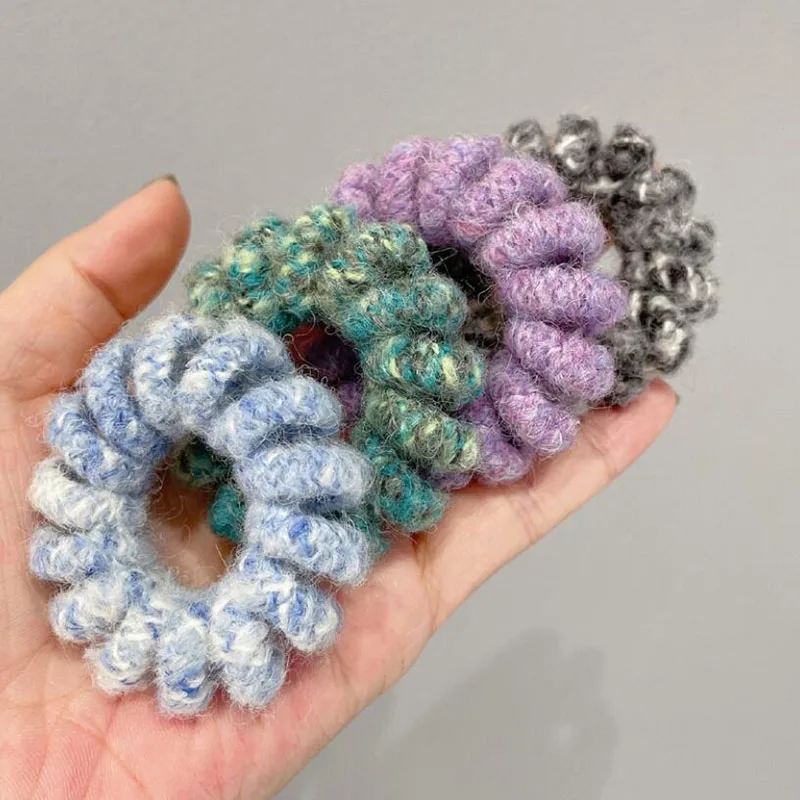 Autumn and Winter Plush Telephone Cord Head Rope Circle Large Size Spiral Shape Rubber Band Furry Velvet Elastic Hair Bands