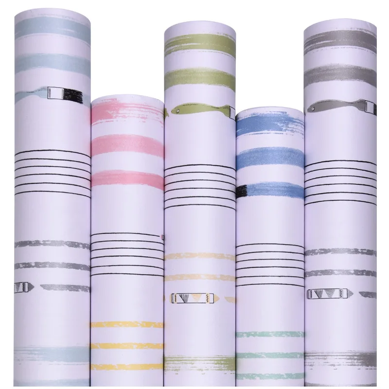 

Simple Self Adhesive Wallpaper Stripe PVC Waterproof, Antifouling, Moistureproof And Smooth Decorative Wall Stickers For Bedroom