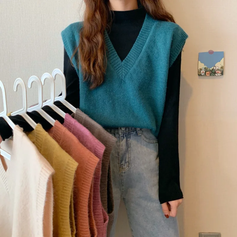 

Autumn 2020 new fashion wear V-neck top female loose sleeveless coat student vest T-shirt