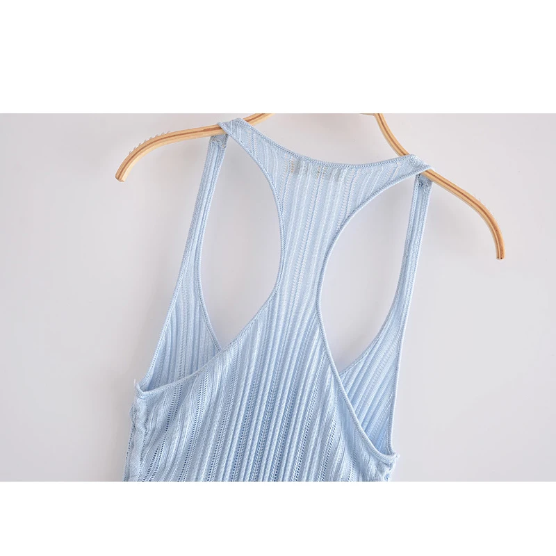 

YENKYE Vintage Blue Striped Knit Tank Dress Women Side Drawstring Draped Bodycon Sexy Dress Female Summer Short Robe