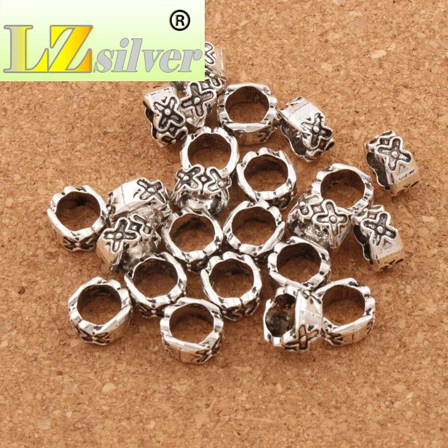 Dots Cross Flower Circle Spacer 10x10x5mm 200pcs Zinc Alloy Big Hole Beads Jewelry DIY L1366