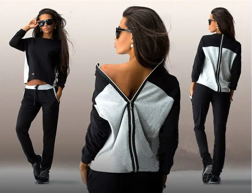 

Back Zipper Suit Set 2022 Women Tracksuit Two-piece Sport Style Outfit Jogging Sweatshirt Fitness Lounge Sportwear