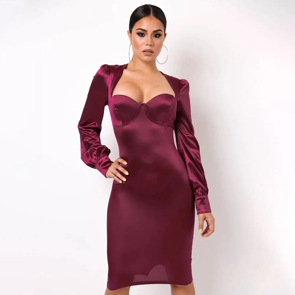 

Women Sexy Backless Bow Bandage Sheath Dress Long Sleeve Square Sleeve Elegant Casual Slim Dress 2020 Autumn New Fashion Dress