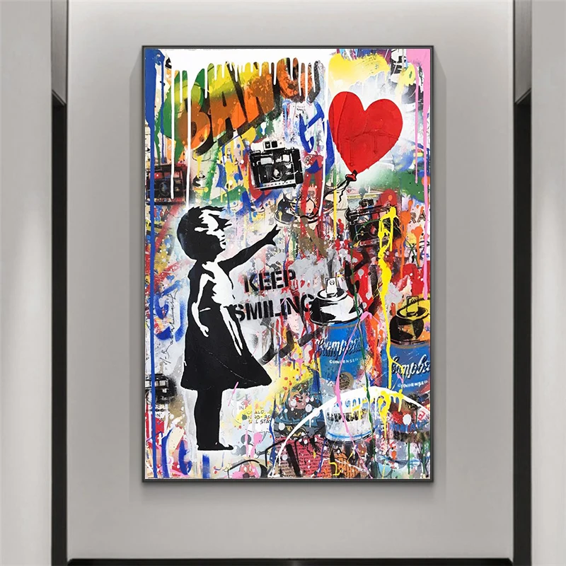 

Abstract Little Girl with A Balloon Canvas Paintings Graffiti Street Wall Art Pictures Cuadros for Living Room Decoration