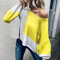 2021 fall winter womens patchwork sweater long sleeve knitted loose pullover top fashion casual oversized sweater