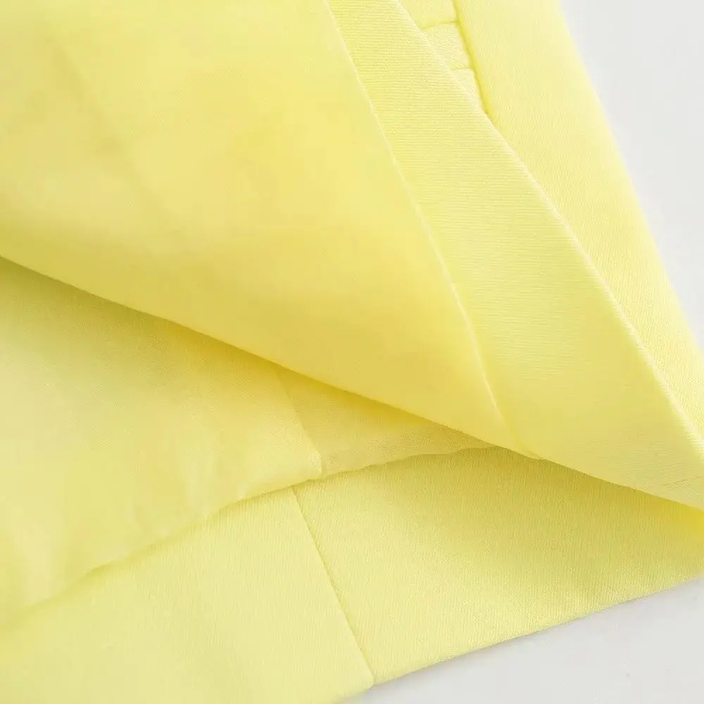 

2021 Women ZA Spring Vintage Single Button Yellow Short Blazers Coat Fashion Pockets Long Sleeve Outerwear Casual Chic Coat