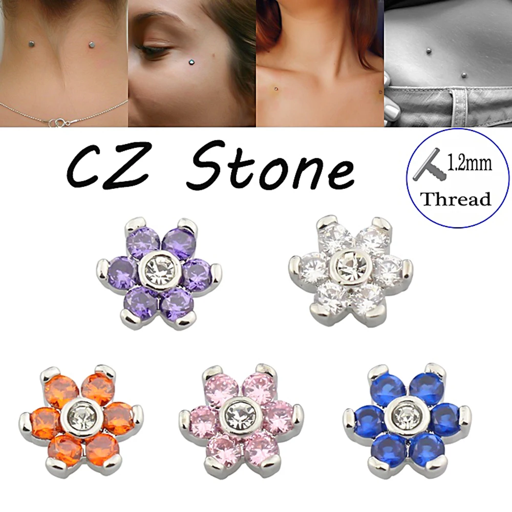 Фианит HONGTU микро дермальный пирсинг цветок стальной якорь модный поверхностный