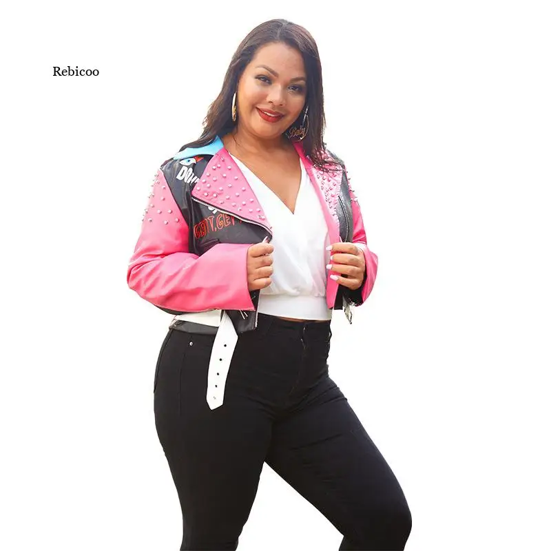 New Autumn Women Pu Leather Jacket Ladies' Zipper Belt Rivet Short Coat Female Color Patchwork Punk Bomber Faux Leather Outwear