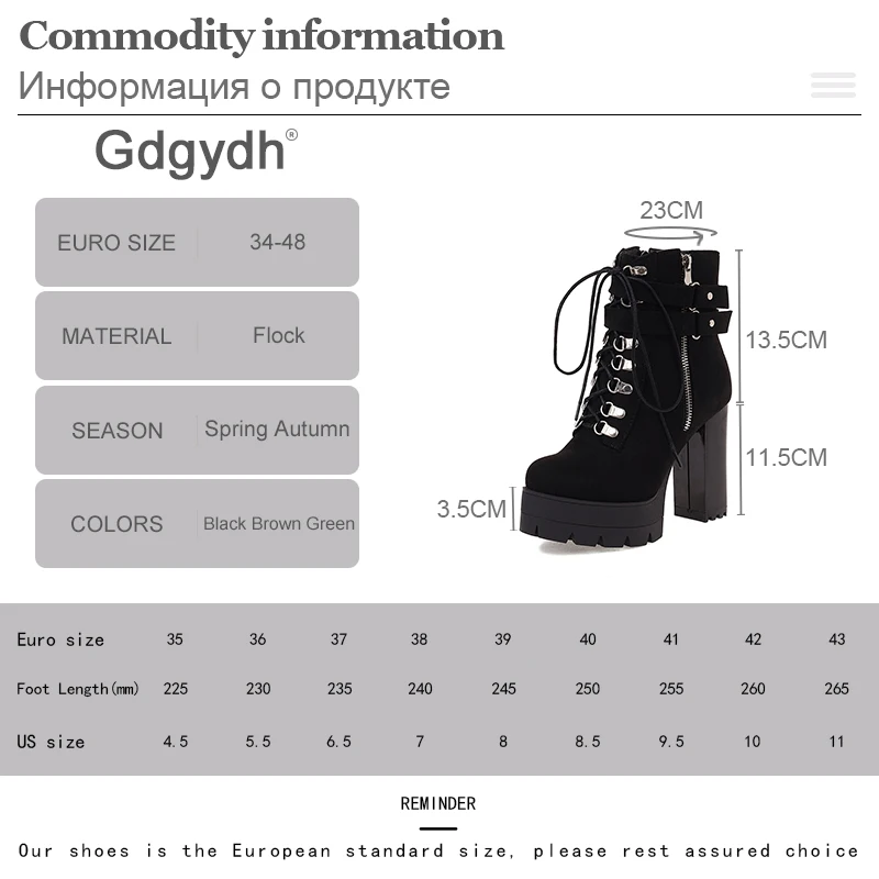 Gdgydh Belt Buckle Ankle Boots High Platform Heels Shoes Cross Tied Office Lady Autumn Boots Street Style Fashion Zip Plus Size