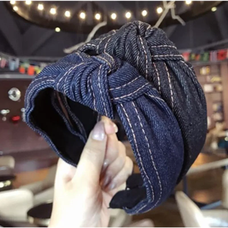 

Wide Denim Knotted Headband for Adults Girls Hair Accessories High Quality Handmade Hairband Women Head Band Face Wash Hair Hoop