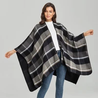 2021 winter warm plaid cashmere scarf shawl women luxury brand ponchos coat ladies thick wraps capes pashmina blanket femme