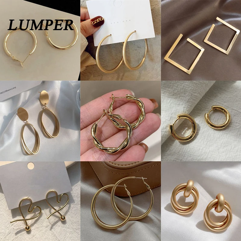 

LUMPER Fashion Interweave Twist Metal Circle Geometric Round Hoop Earrings for Women Accessories Retro Party Jewelry