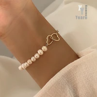 stainless steel hear splicing pearl bracelets for woman in 2021 korean fashion jewelry elegant simple accessories girls bracelet