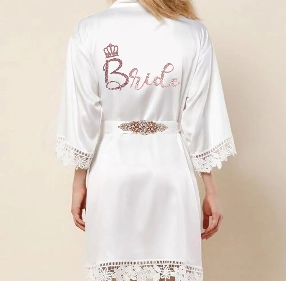 Халат-кимоно атласный Свадебный модель с именем под заказ для невесты подружки