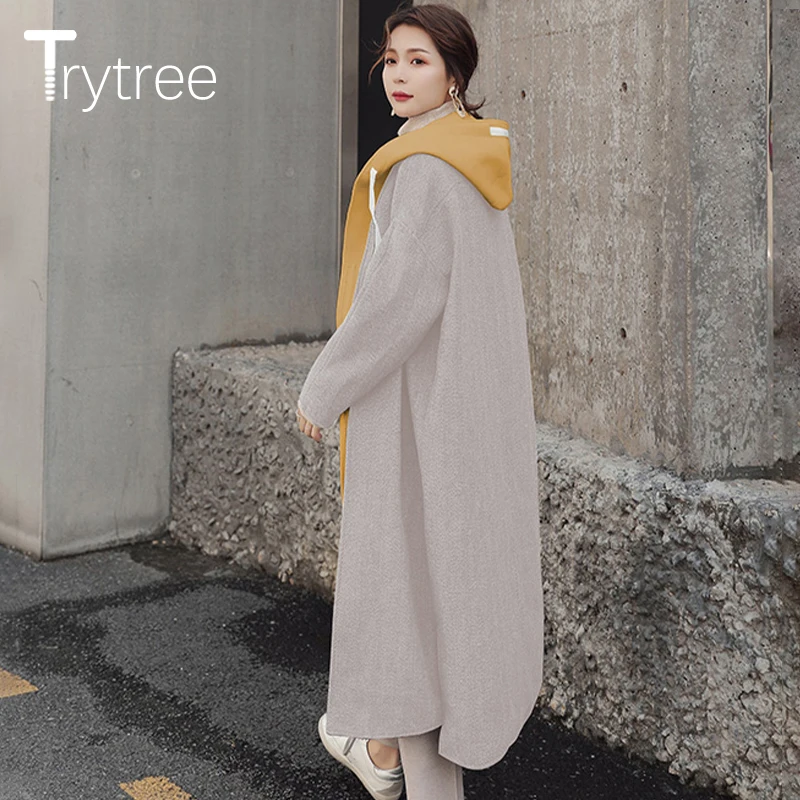 Trytree/осенне-зимнее женское повседневное пальто на молнии с капюшоном и карманами