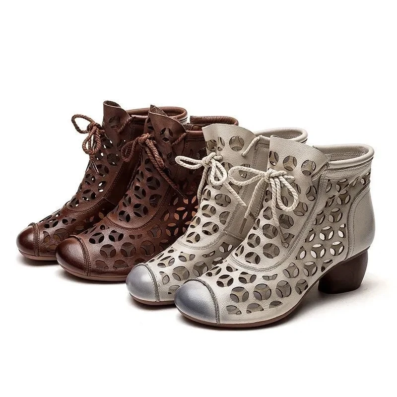 

Modern boots ladies vintage summer design hole ankle boots girls sweet breathable slides women shoes