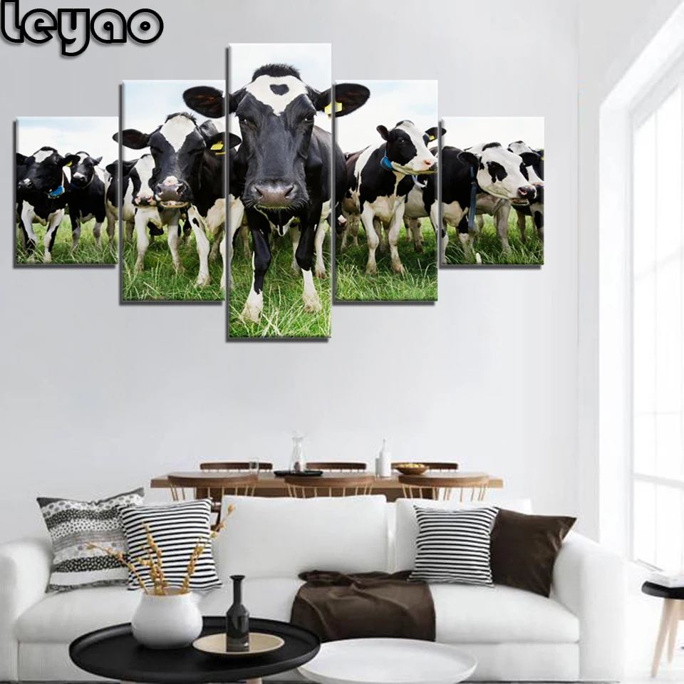 

5 piece Diamond Painting Village Farm Animal Cow a Full Square Diamond Embroidery Multi-Picture Of Rhinestones Home Decoration